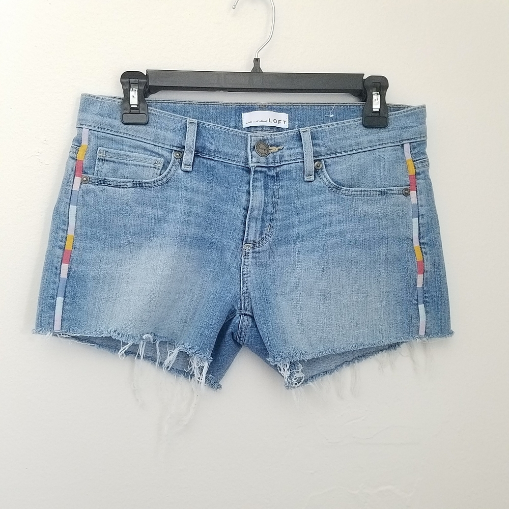 Loft Multi-color Embroidered Striped Denim Shorts